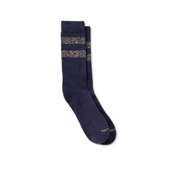 Unisex Wool Blend Striped Crew Socks in Navy/Tan